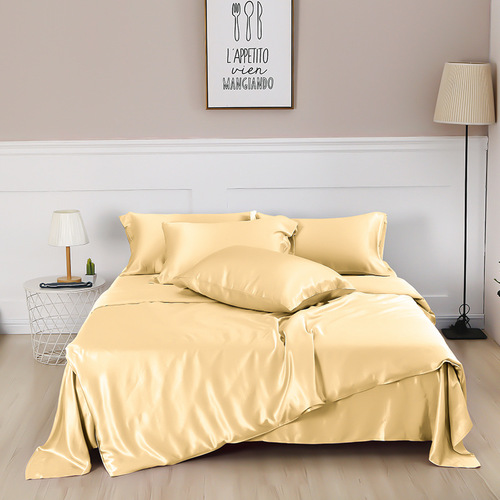 Butterfly embroidery 30mm silk four-piece set 100% mulberry silk luxury solid color bed sheet sheet wide quilt cover bedding