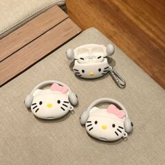 かわいいヘッドホンをかけたKT猫 airpods pro3 Apple Bluetoothイヤホンケース 1/2/4世代対応 保護ケース 女性向け