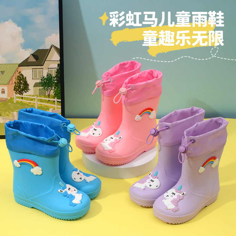 Children's Rain Boots for Boys and Girls Fleece-Lined Non-Slip Water Shoes for All Seasons Cartoon Cute Princess Baby Rain Boots Girdle Rain Boots