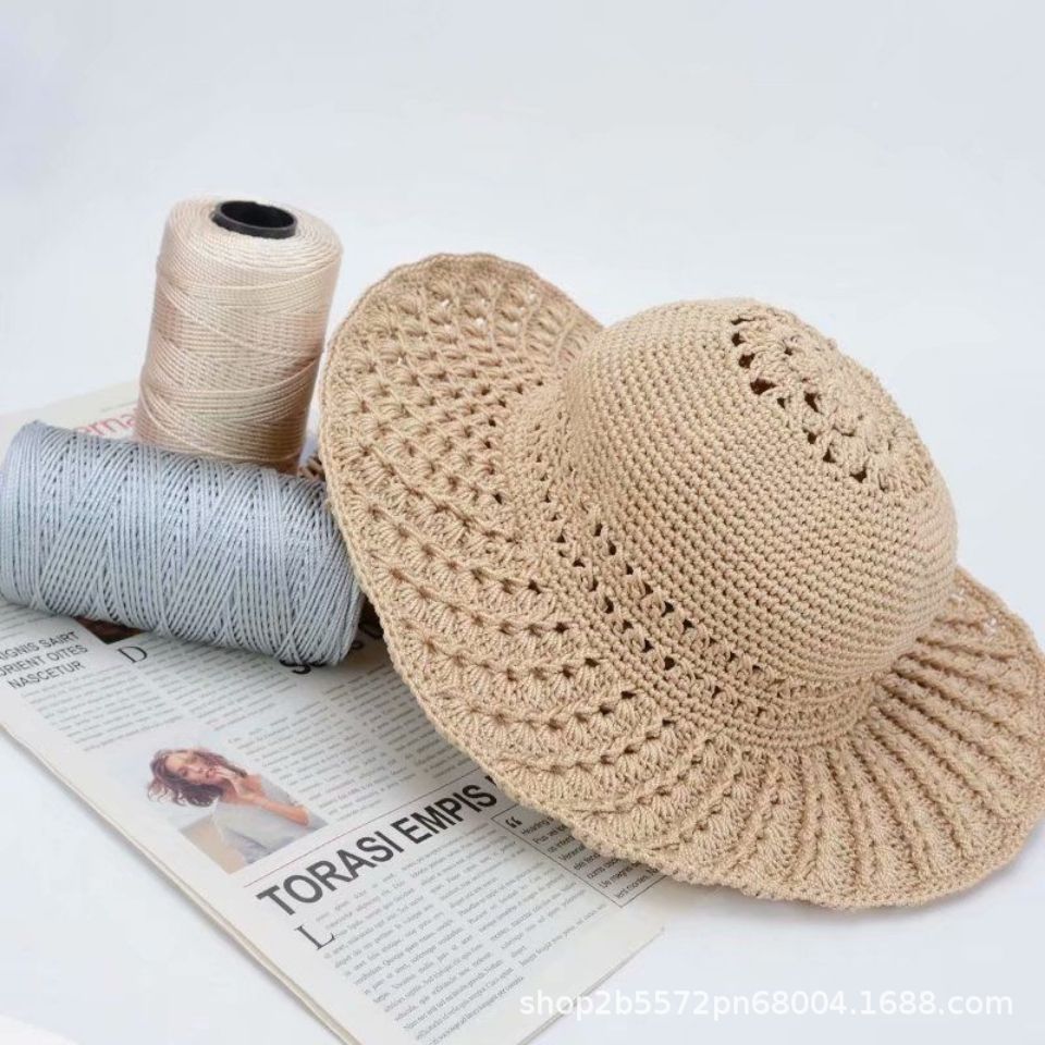 三股冰丝合股线钩帽子 手工diy编织钩渔夫帽夏凉帽拖鞋包包亮丝线