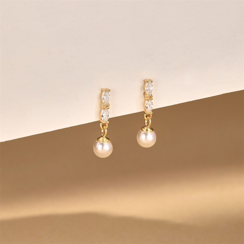 925 Sterling Silver Material Geometric Pattern 1 Pair 925 Sterling Silver Pearl Zircon 925 Sterling Silver Earrings Geometric Drop Earrings Ear Studs