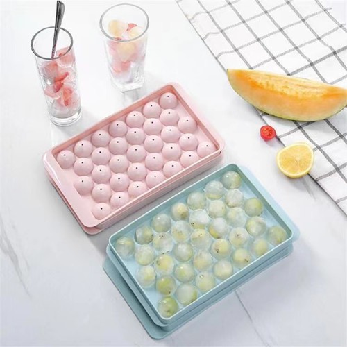Factory direct supply of food-grade covered ice tray 33-grid double-layer ice making mold creative round ball homemade ice cube ice partition
