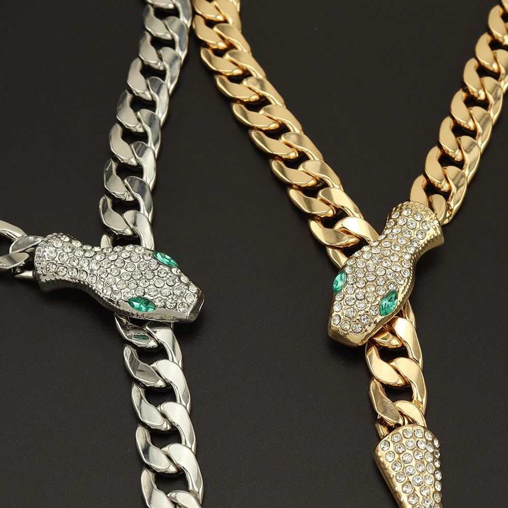 55g Weight Rhinestones Inlay Material Bracelets, Necklace Classification Street Occasion Alloy, Iron Material Snake Pattern Unisex Gender Hip-Hop, Punk Style Hip-Hop Punk Snake Alloy Iron Rhinestones Unisex Bracelets Necklace 9
