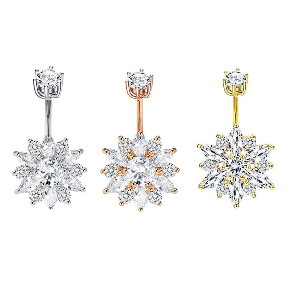 Double-Headed Round CZ Navel Ring Stainless Steel Belly Button Rings Piercing Jewelry detail image 9