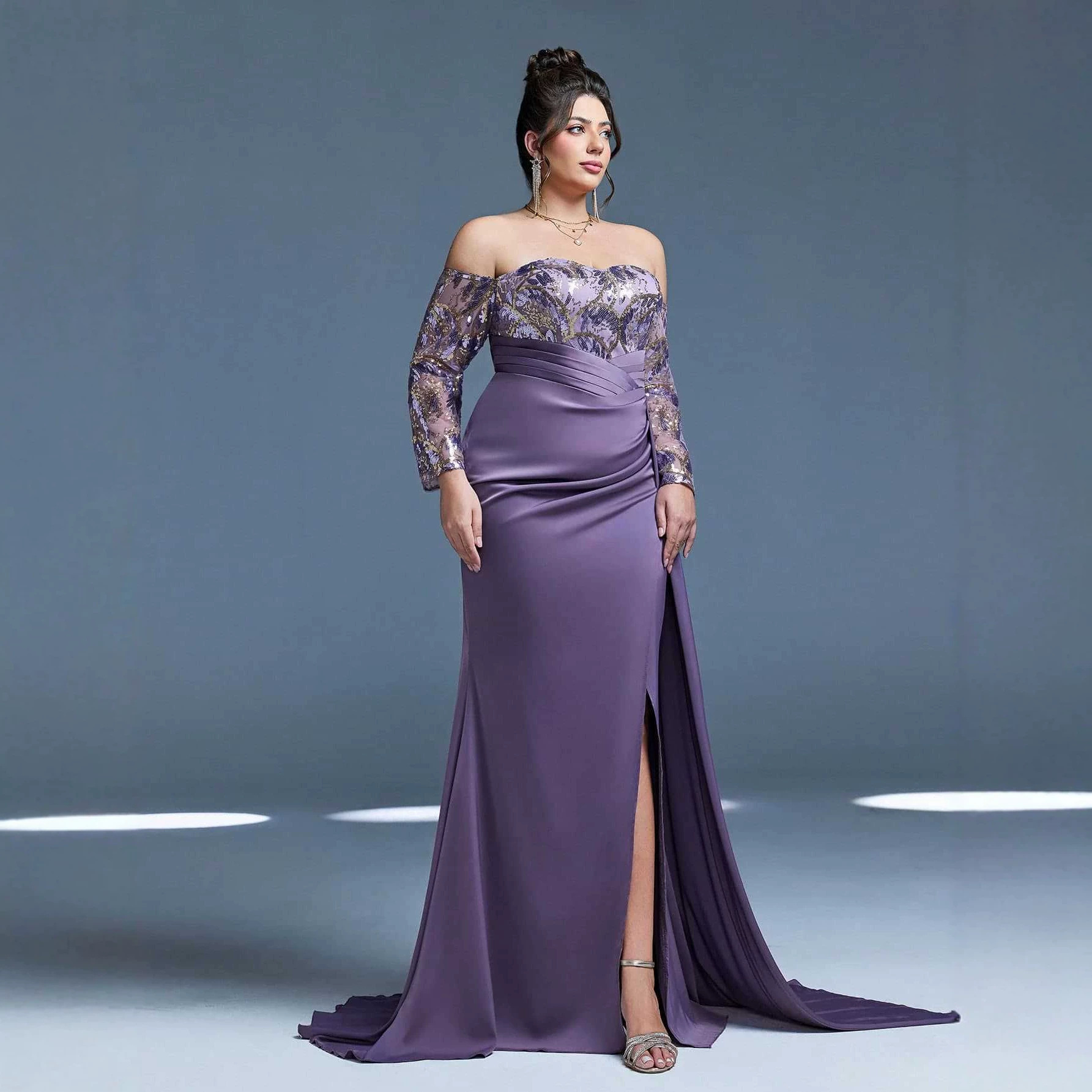 New Purple Slit Ball Gown For Women Sexy Long Evening Dress High-End Luxury Party Wear_ecoleips.com
