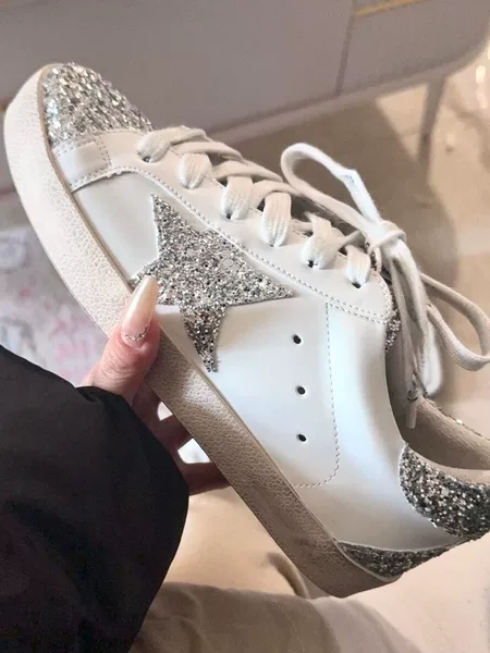 Putian Shoes Korean Style Gg Vintage Small Star Distressed Shoes for Women, Casual Height-Increasing Sneakers for Men, Distressed Sequin White Shoes