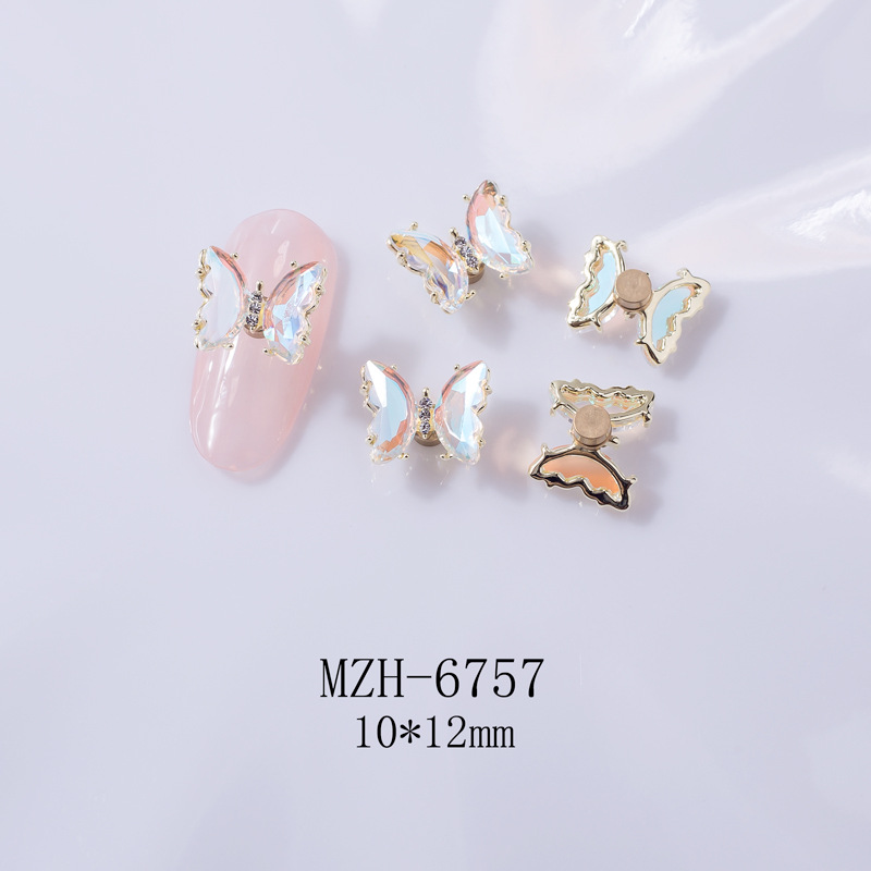 Giratoria de uñas mariposa joyería en línea celebridad tridimensional Rosa cristal alas accesorios DIY mariposa joyería de uñas Taladro