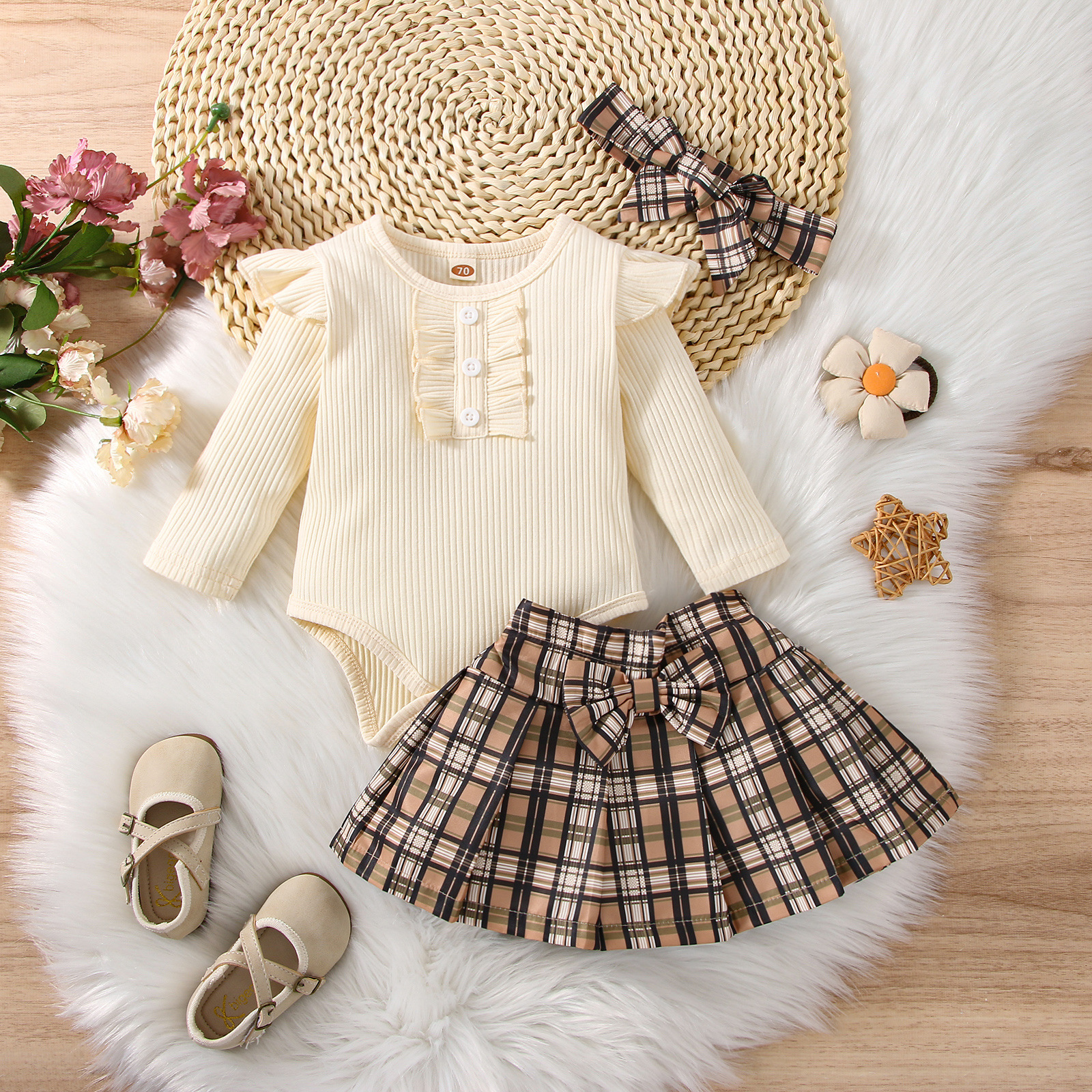 Preppy Style Plaid Bowknot Cotton Polyester Girls Clothing Sets display picture 5