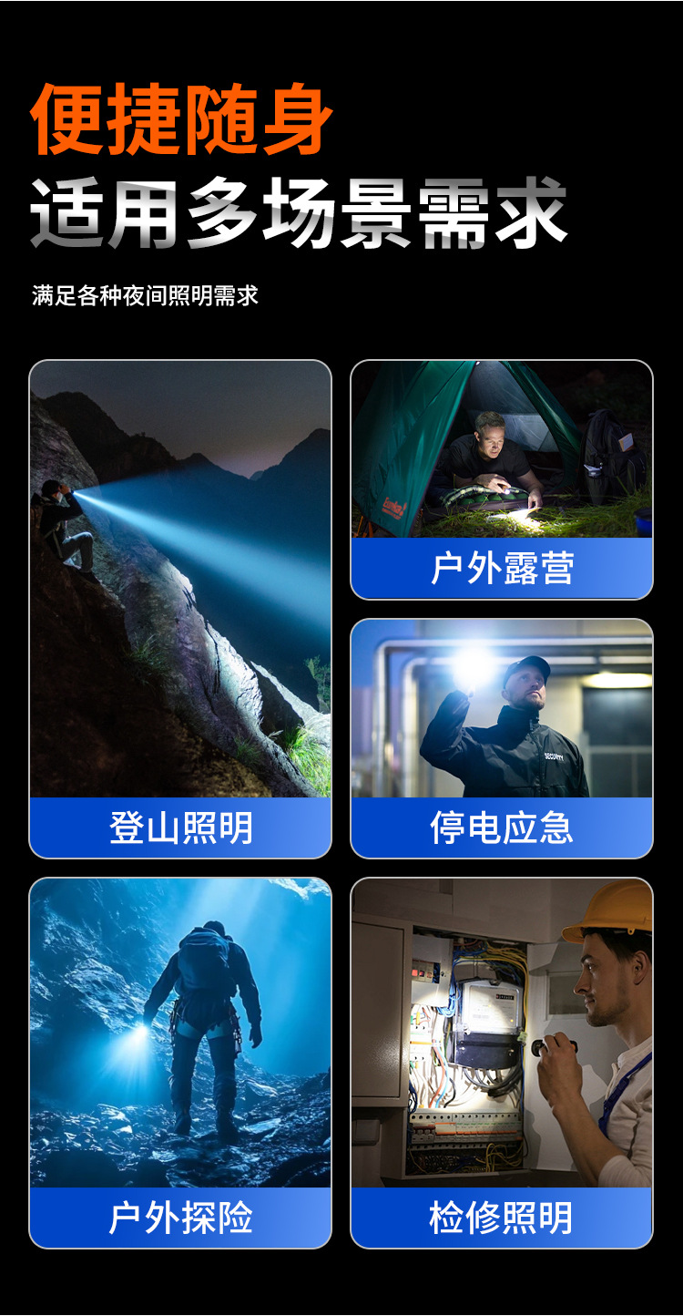 Lingfei JD-P1 High-Brightness Flashlight Rechargeable Portable Outdoor Household Aluminum Alloy Long-Range Cross-Border Wholesale In Stock