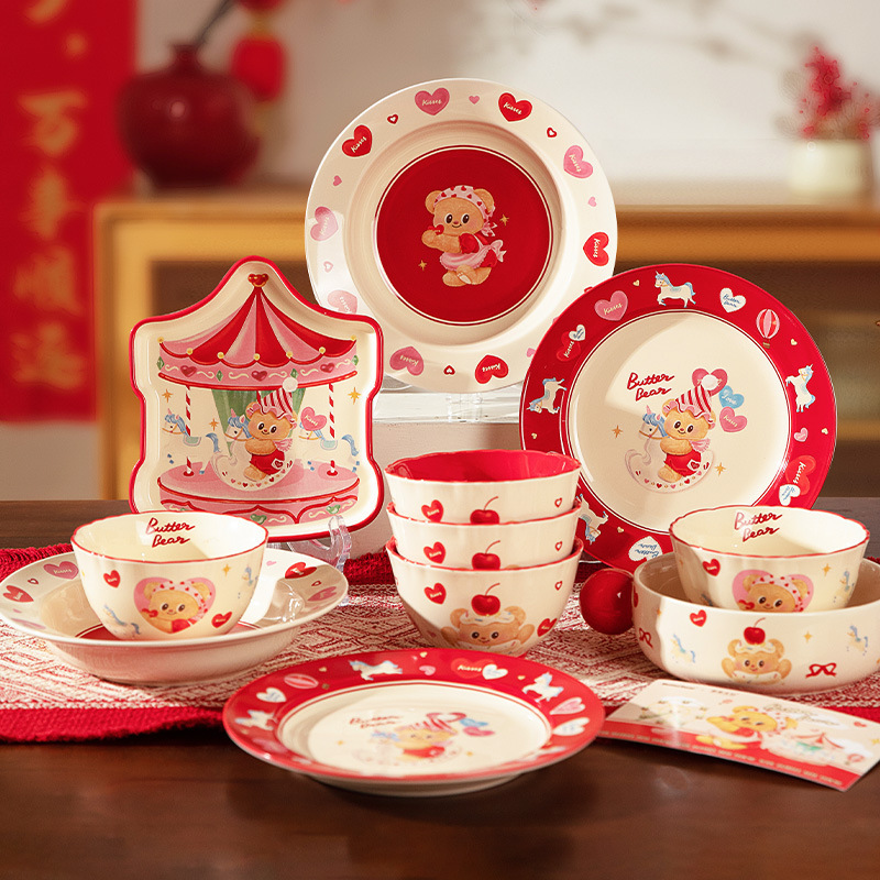 Modern Housewife Butter Bear Bowl And Plate Tableware Set Underglaze...