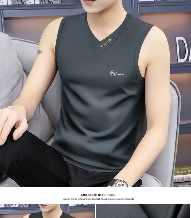 2026 New Tank Top Men's Modal Summer Sleeveless T-shirt V-neck Sport Thin Shoulder Hurdle Top_viptrois.com