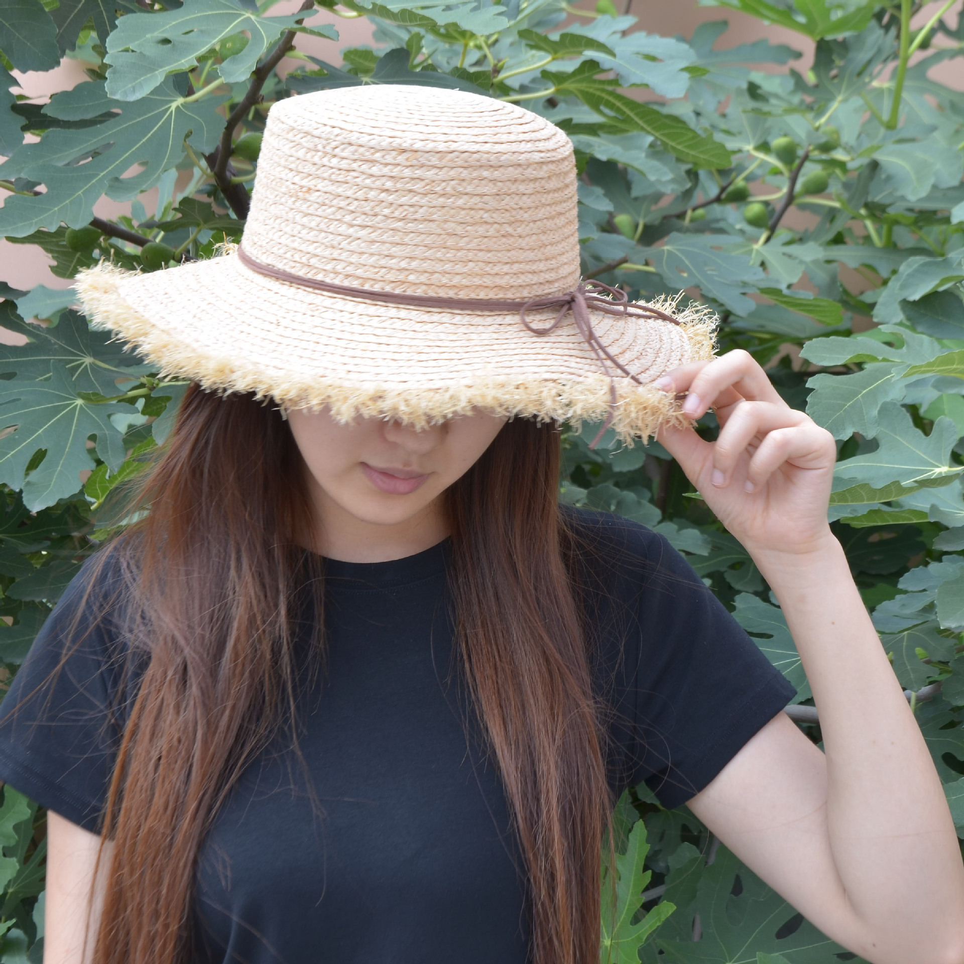 夏季新款手工编织草帽度假拍照遮阳帽平顶帽女沙滩帽子