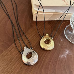 with fever lazy style pull black agate black rope necklace long high silver water drop pendant sweater chain