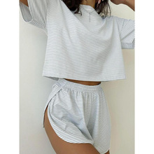 R 28129 Solid Knit Short Sleeve Shorts Loungewear ��ɫ��֯��