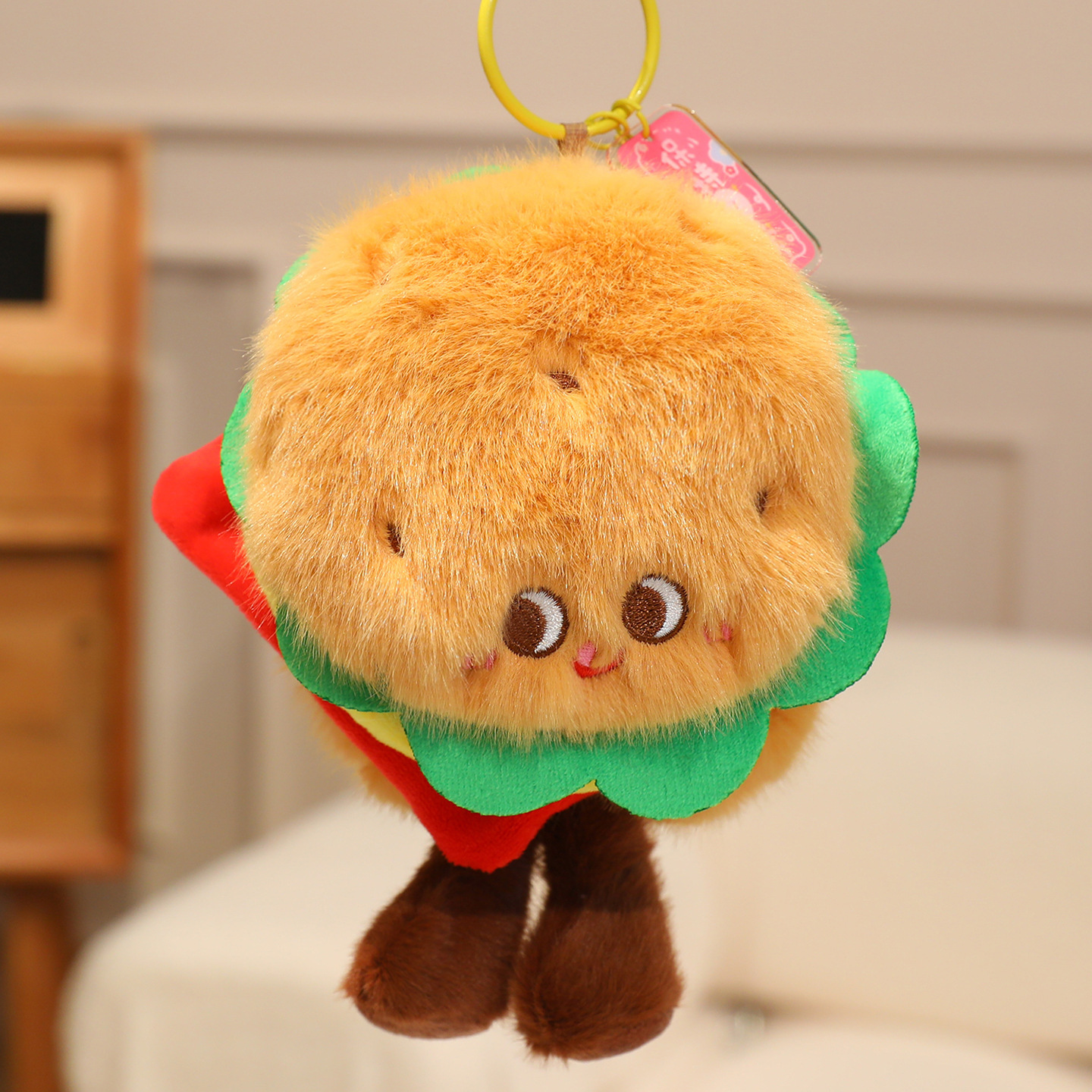 Hermosas hamburguesas fritas colgantes juguetes de peluche piernas de pollo muñecas sushi croissants bolsos colgantes llaveros