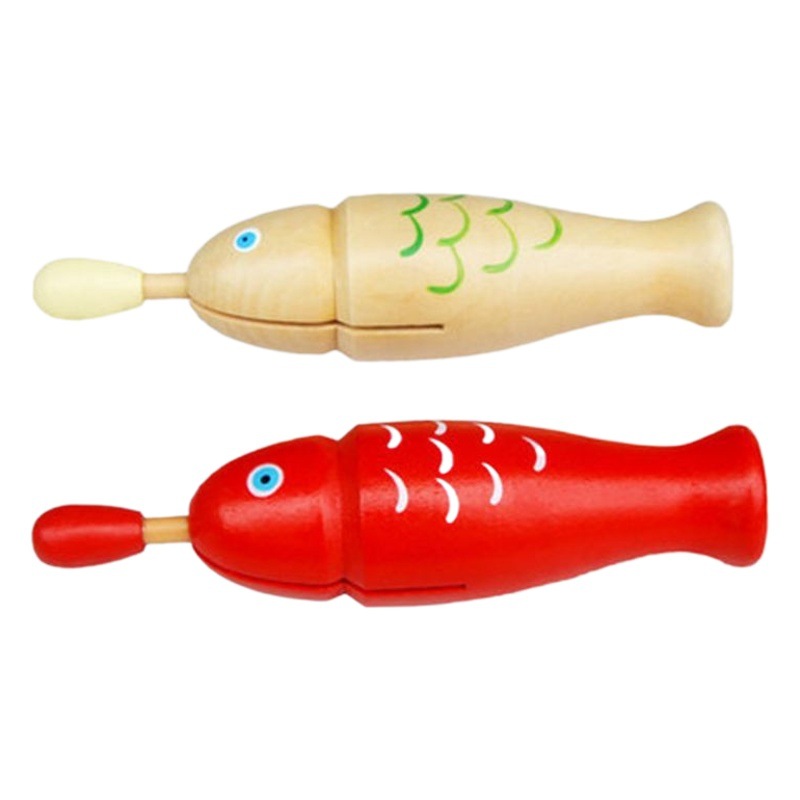 Instrumento de percusión Orff madera niños instrumento de percusión rojo de madera en forma de pez juguete campana descompresión meditación