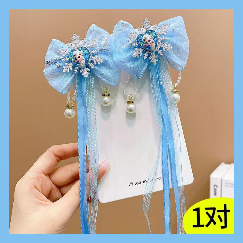 Girls' Tassel Headwear Bow Ice Ribbon Princess Little Girl Snowflake Hair Accessories Children's Hairpin Hairpin Wholesale