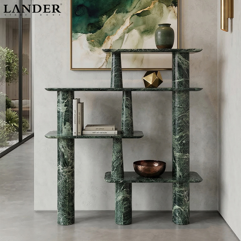 Prada Green Marble Entryway Table Storage Rack Italian Minimalist Design Marble Entryway Furniture
