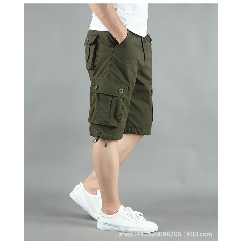 Pantalones casuales de cinco puntos con herramientas finas para hombres de verano, pantalones cortos casuales sueltos con múltiples bolsillos de algodón, pantalones deportivos, pantalones