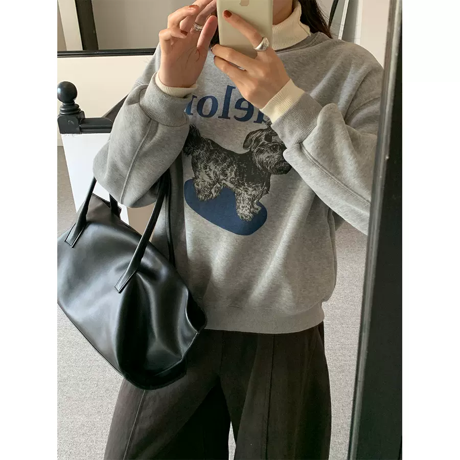 黄峥韩系小狗印花加绒加厚卫衣女冬季休闲套头百搭通勤上衣541117