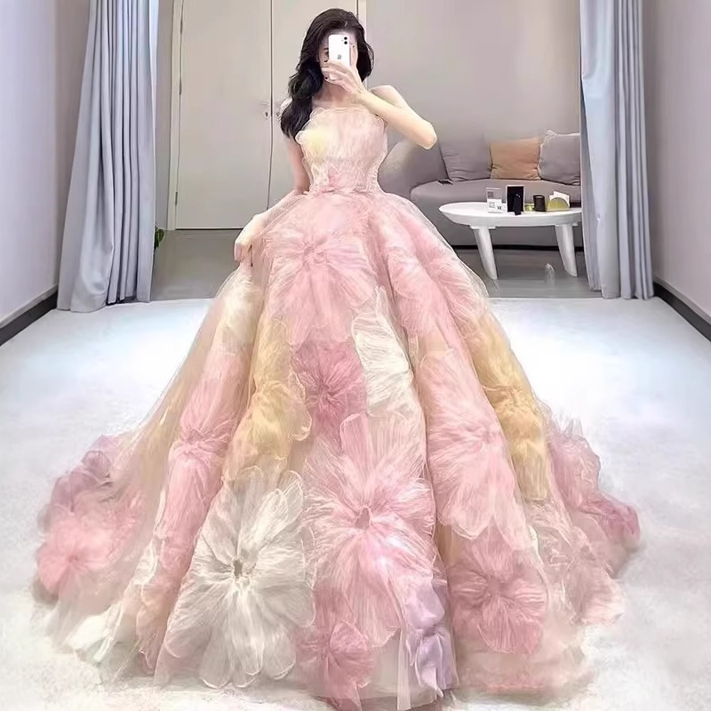 Flower Design Fluffy Wedding Dress New Style Tube Top Heavy Industry High-End Bride Light Wedding Dress Photo Studio Art Photo Dress Flower Design Fluffy Wedding Dress New Style Tube Top Heavy Industry High-End Bride Light Wedding Dress Photo Studio Art Photo Dress