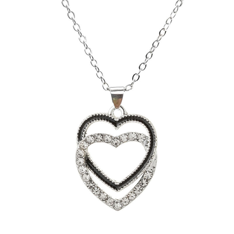 Europea y americana transfronteriza diamante-incrustado amor collar nuevo temperamento creativo todo-Partido corazón a corazón sello clavícula cadena colgante al por mayor