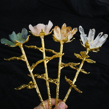 天然水晶定制水晶花玫瑰花手工diy晶簇花束家居装饰礼物水晶摆件