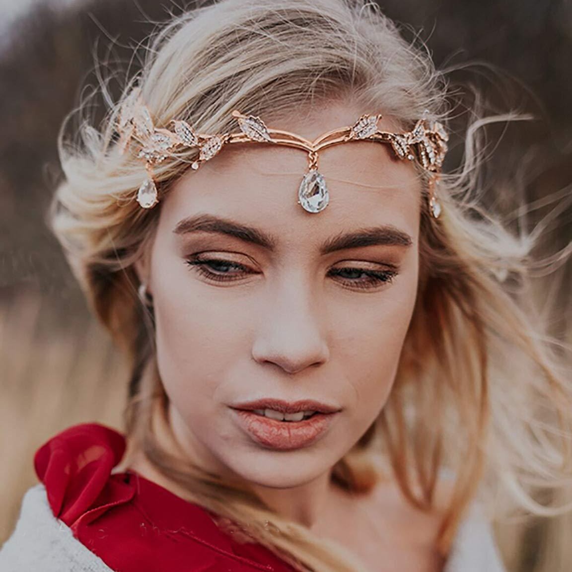 Cross-Border Popular European and American Fashion Accessories, Niche Design Water Drop Pendant Forehead Ornaments, Super Fairy Simple Crown Headwear