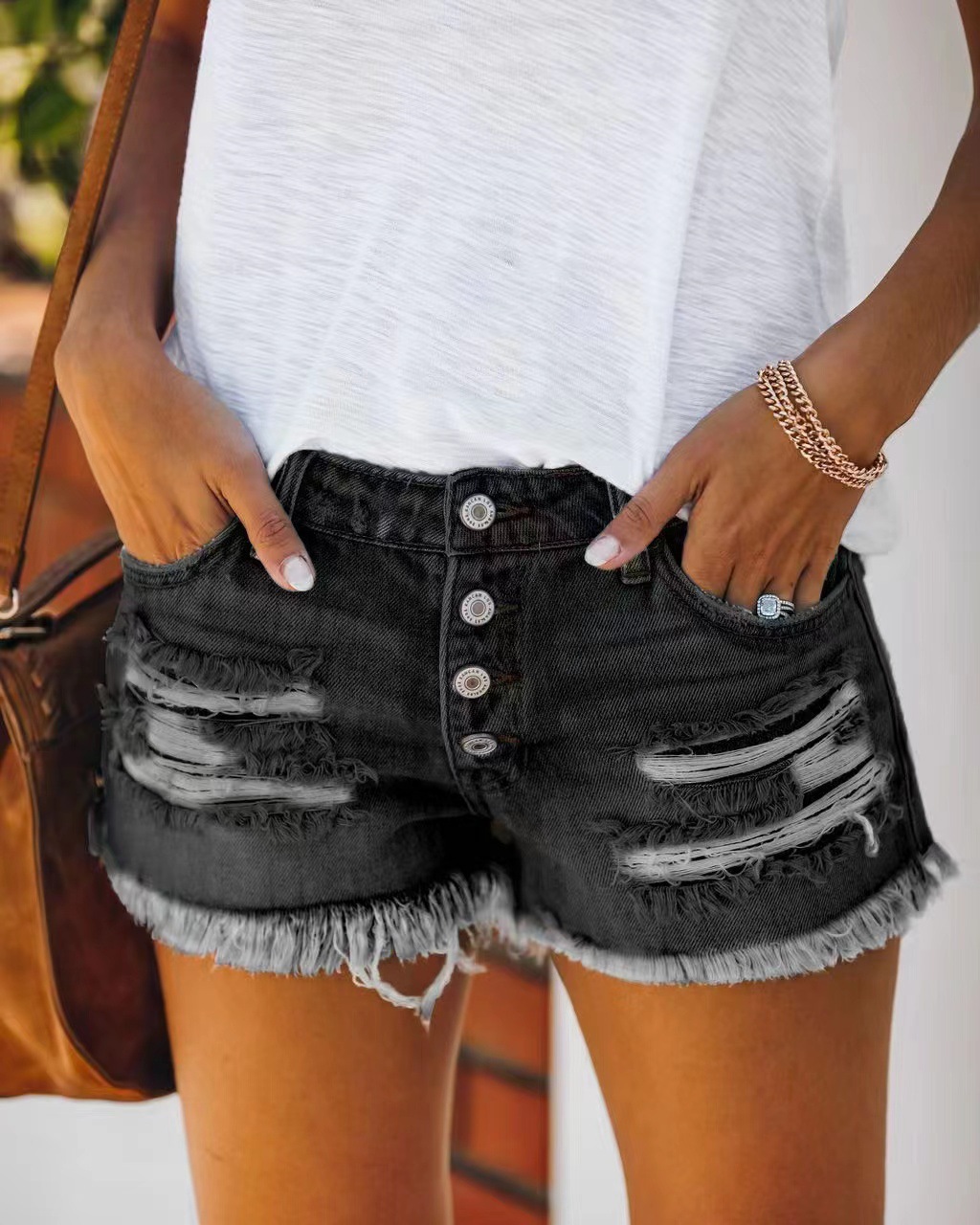 Fashion Heart Shape Polyester Shorts Washed Jeans