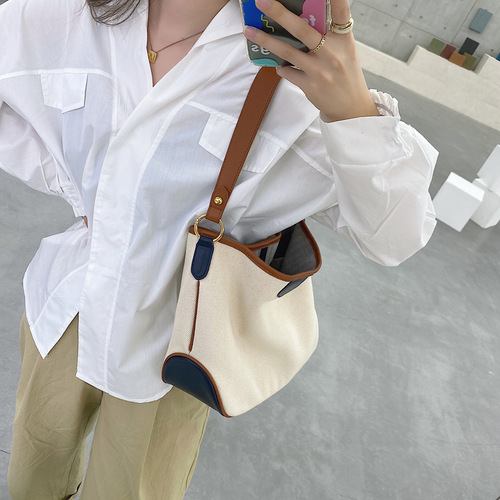 Wholesale Factory Style Color-blocked Canvas Tote Bag for Women Large Capacity Commuter Bag Women's Fashion Shoulder and Crossbody Bag