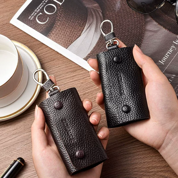 First-Layer Cowhide Mini Key Bag with Genuine Leather Texture, Suitable for Home Use, Men's Key Pouch, Soft Leather Keychain, Large Capacity for Women