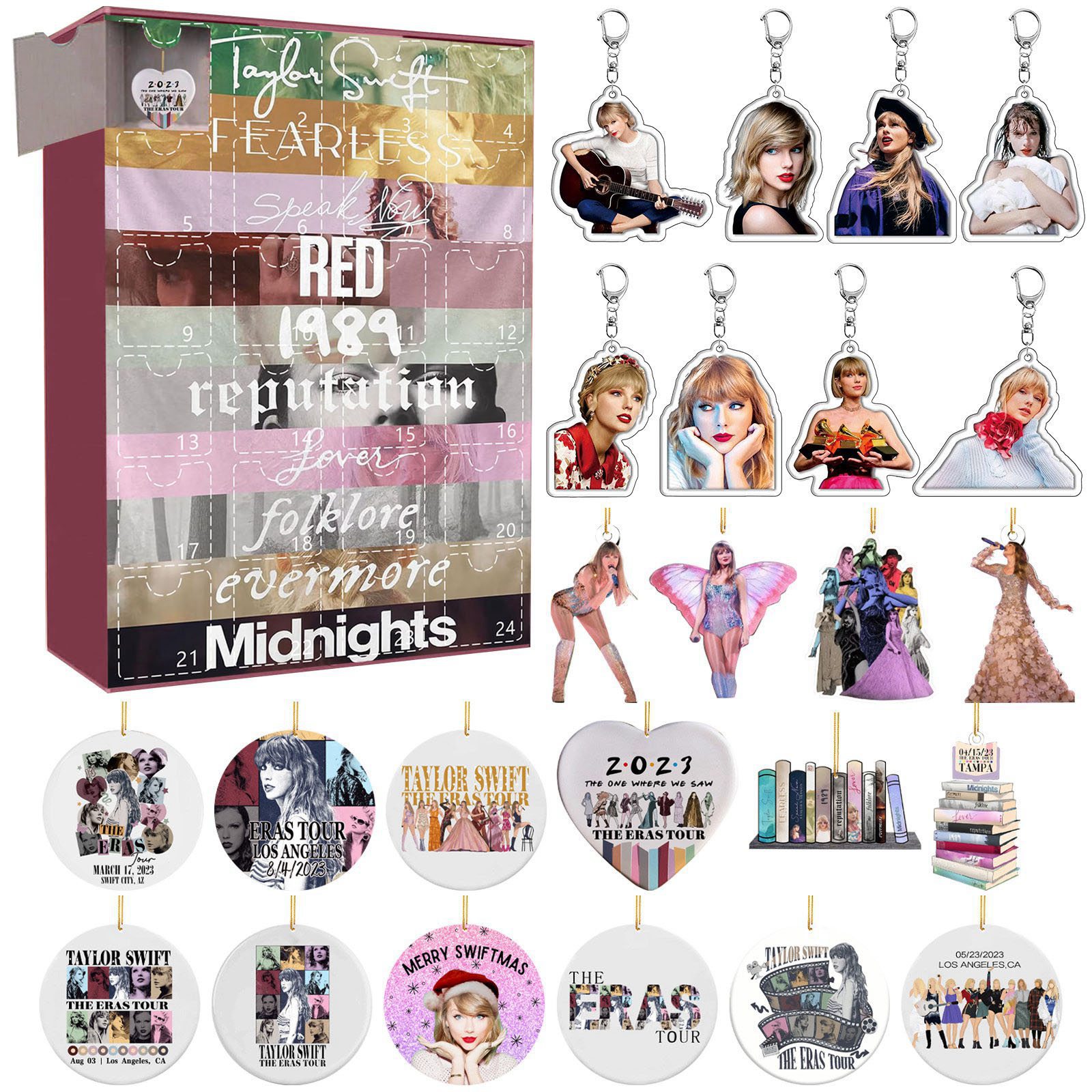 thumbnail image 1 of Calendario de Adviento de Navidad Caja sorpresa de Taylor Swift Cuenta regresiva de Navidad Vacaciones 24 regalos Decoración Colgante Llavero, 1 of 4