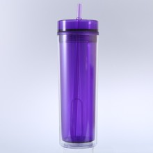 跨境熱銷16/20oz雙層塑料直筒吸管杯 可放金蔥粉和卡紙BPA Free