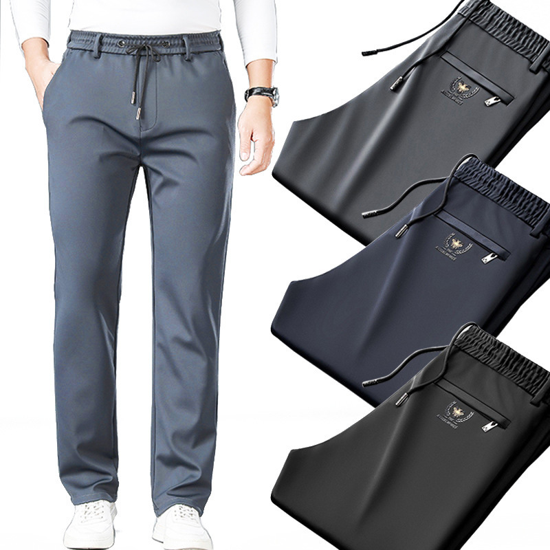 Pantalones casuales de verano, pantalones rectos para hombres, cintura elástica, pantalones para hombres, cintura elástica joven y mediana edad, pantalones deportivos de talla grande