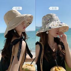 女性用両面フィッシャーマンハット、夏の韓国版、多用途の大きなつばの日焼け止めサンハット、顔を覆うUV保護サンハット