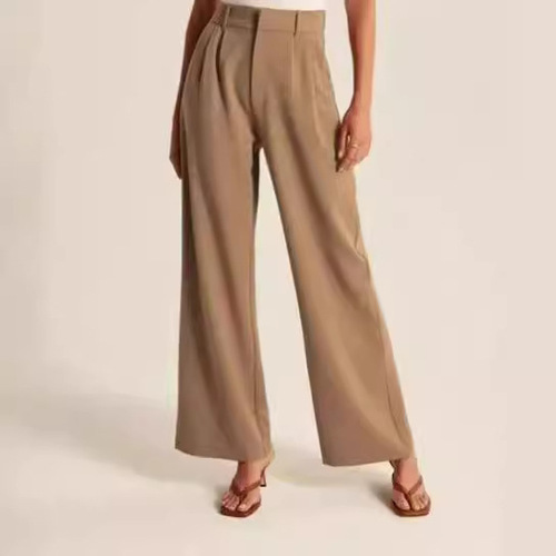 Commuter slim-fit pocketed high-waisted wide-leg pants, versatile with belt, women's wide-leg casual suit pants