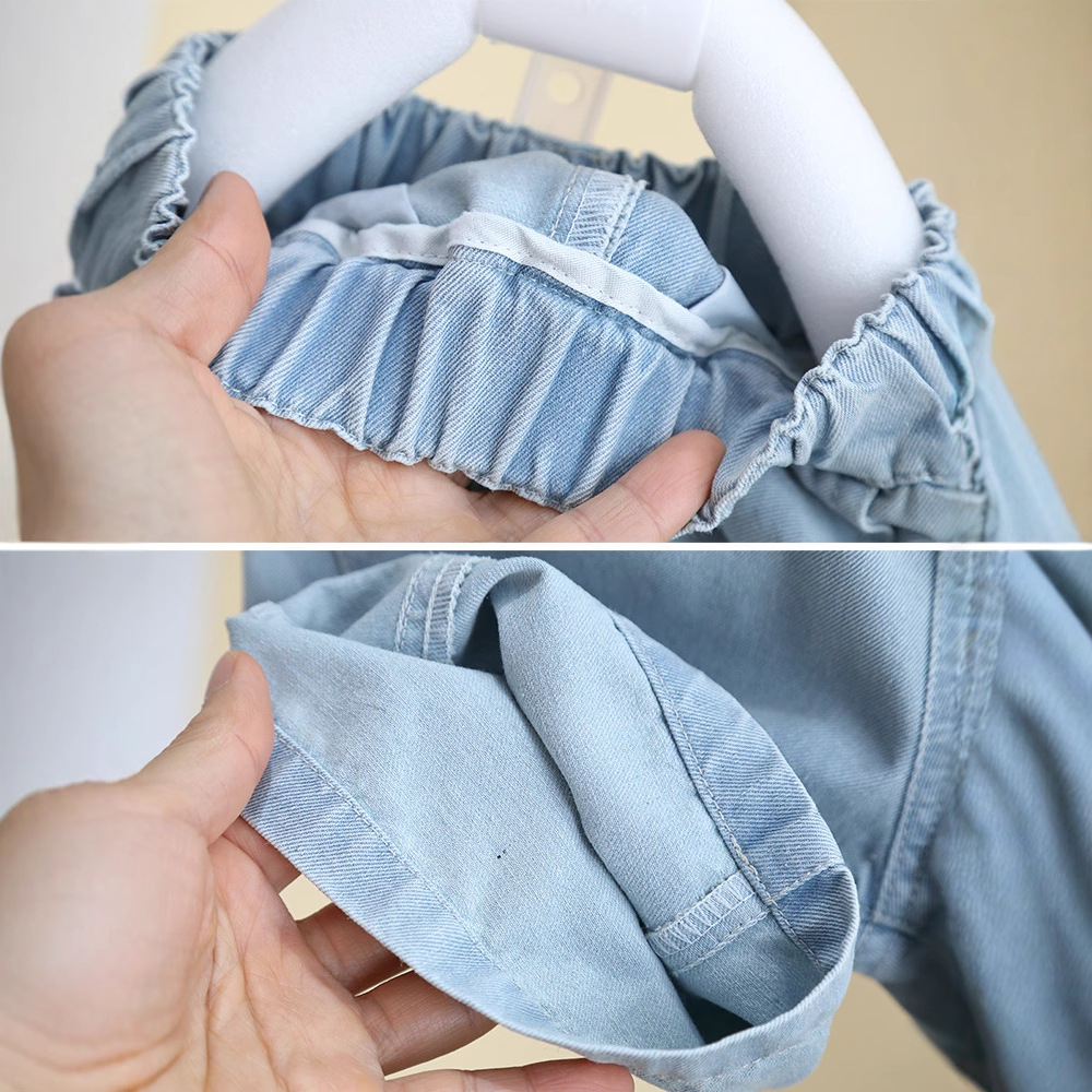 8088 traje de verano para niños 2025 nuevo traje de manga corta de mezclilla de moda para niños ropa fina de verano para bebés