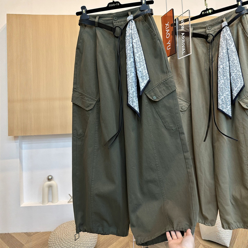 Cross-border plus-size 100kg European-style autumn high-end pocket loose slimming curved wide-leg pants for women and men, versatile workwear pants Cross-border plus-size 100kg European-style autumn high-end pocket loose slimming curved wide-leg pants for women and men, versatile workwear pants