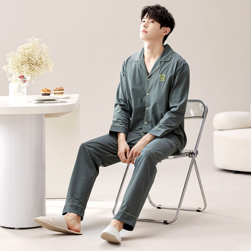 2024 primavera nuevos pijamas de los hombres de mediana edad y ancianos de algodón cardigan jóvenes pantalones de manga larga ropa en el hogar traje casual