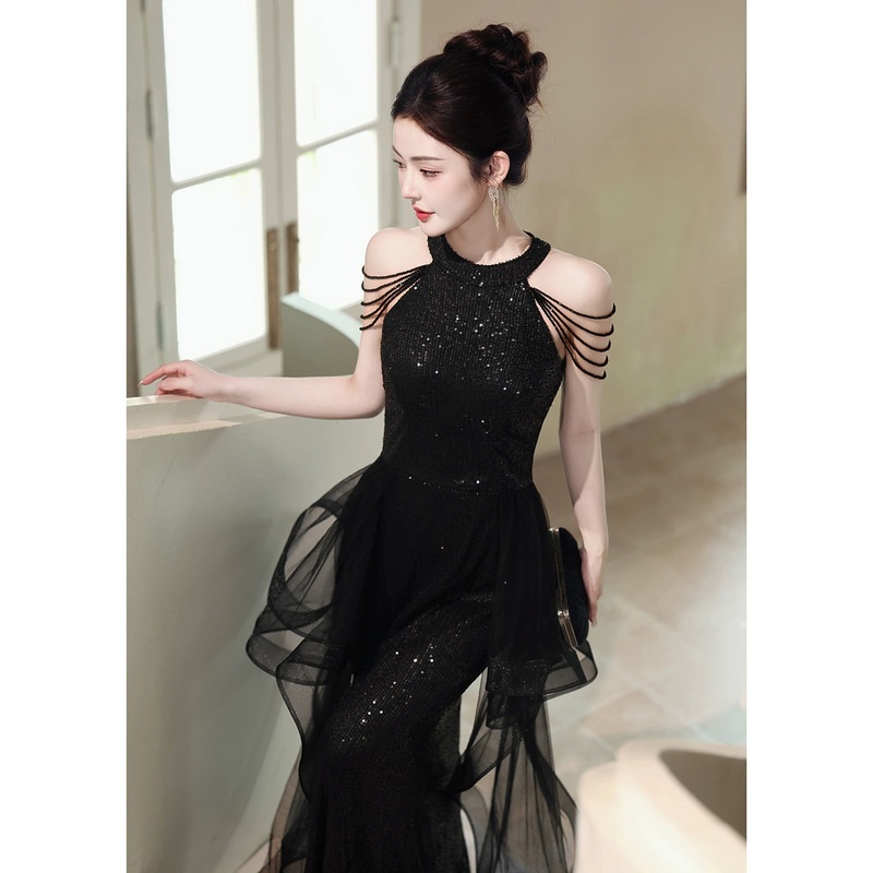Evening Dress for Women, High-End, Light Luxury, Niche, High-End Black Puffy Skirt for Graduation, High School Students, 18-Year-Old Coming-Of-Age Ceremony Girls