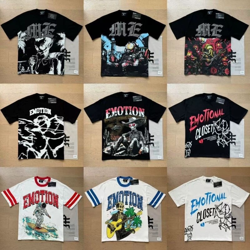 Mixed Emotion Retro Hot Diamond Letter Printing Summer High Street Loose Casual Men's and Women's Round Neck Short-Sleeved T-Shirt Mixed Emotion Retro Hot Diamond Letter Printing Summer High Street Loose Casual Men's and Women's Round Neck Short-Sleeved T-Shirt
