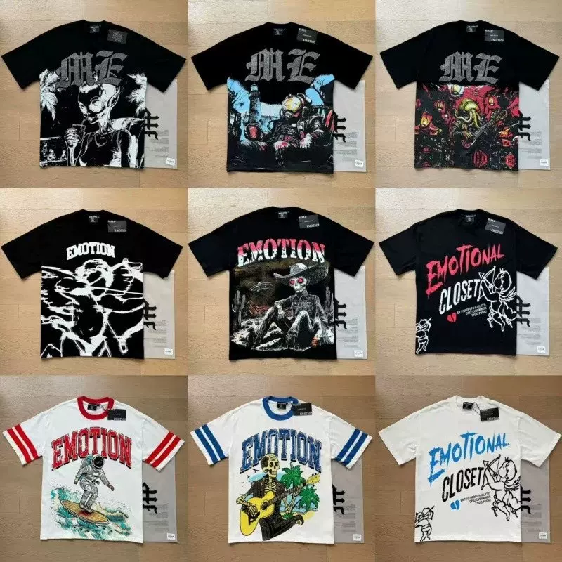 เสื้อยืดคอกลมแขนสั้น พิมพ์ลายสไตล์อเมริกันวิกเทจ