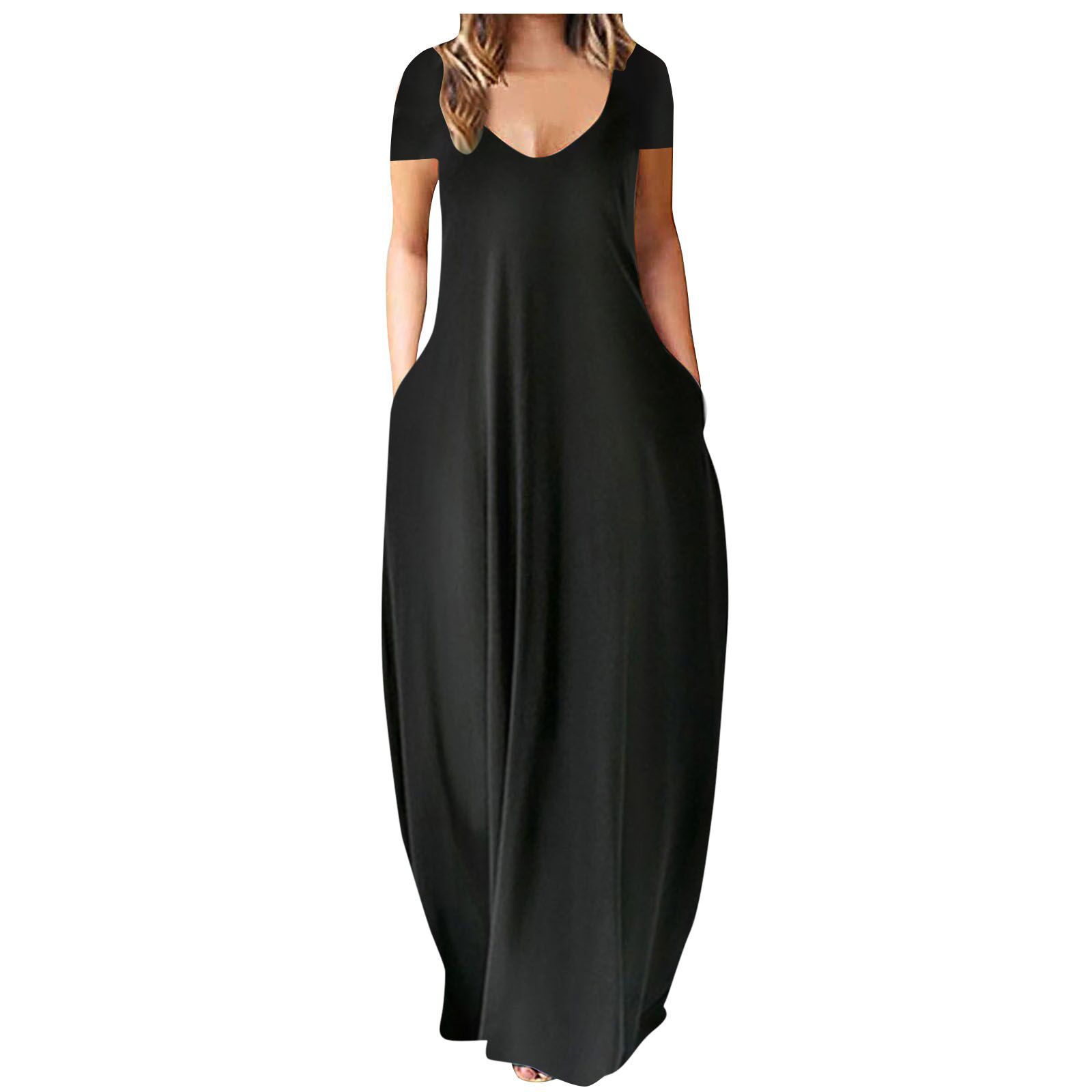 wish2021 European and American Summer Amazon Hot plus size Women's Solid Color Sexy Deep V-Neck Short Sleeve dress Women