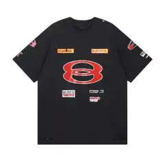 Paris Summer B Double Ring King SPONSORLOGOS Print Cut Wear Old Loose Large Short Sleeve T-shirt