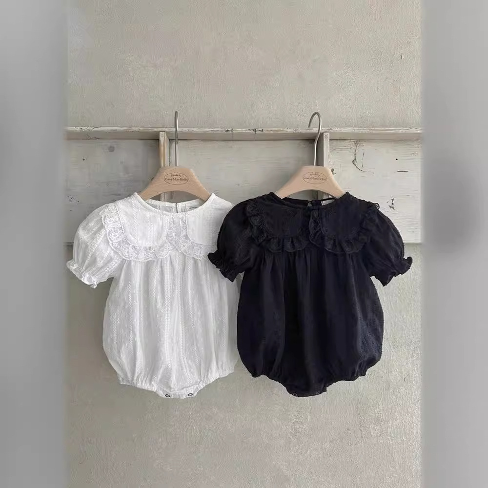 Ropa de verano para bebés delgada ropa infantil coreana ropa de verano para niños niñas collar de encaje camiseta para niños