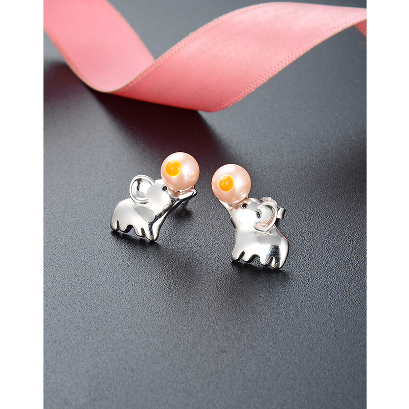 Pequeño elefante perla Stud pendientes 925 plata esterlina nicho diseño temperamento pendientes para las mujeres 2024 nueva moda elefante pendientes