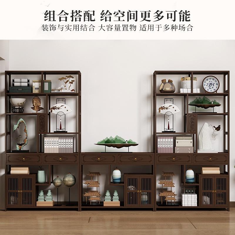 博古架实木中式多宝阁展示柜茶室茶柜茶具架子置物架茶叶收纳柜子|undefined