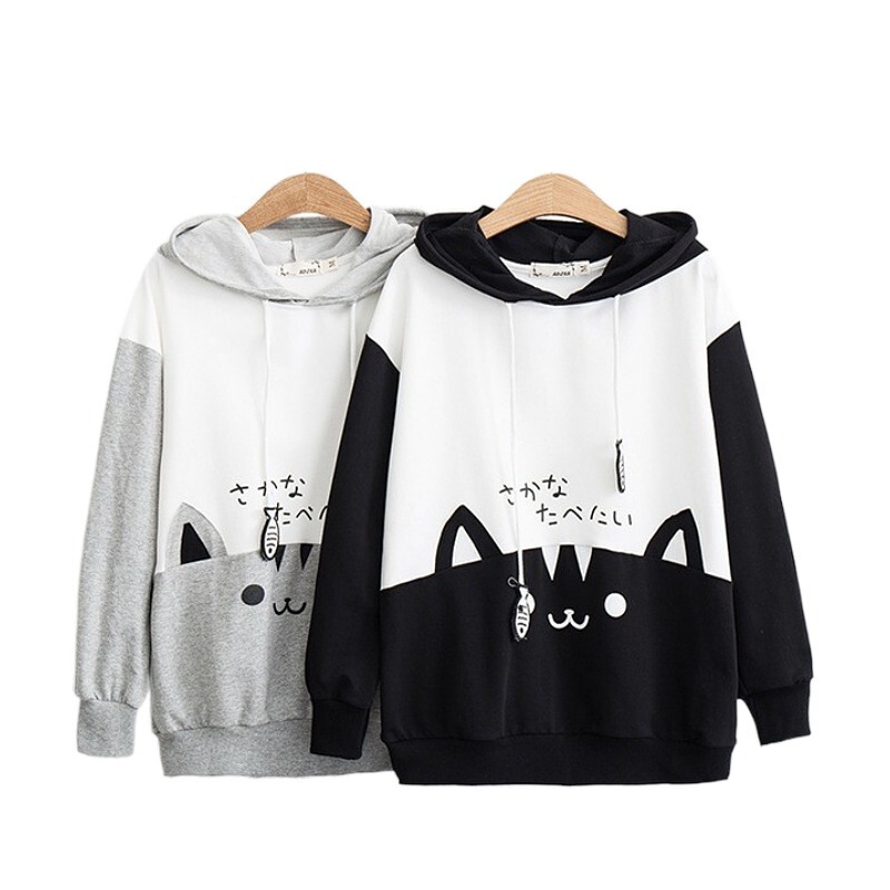 Japanese Mori Girl Autumn New Cute Cat Stitching Hooded Student Girl Casual Long Sleeve Sweat Japanese Mori Girl Autumn New Cute Cat Stitching Hooded Student Girl Casual Long Sleeve Sweat