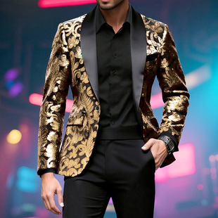 2025 Cross-Border Export New Men's Velvet Sequin Suit Jacket Men's Stage Performance Nightclub Dress Suit
