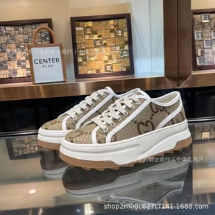 Foreign Trade G Home 1977 High Version Thick Bottom Embroidered Letter Canvas Shoes Platform Bottom Lovers Casual Joker Board Shoes